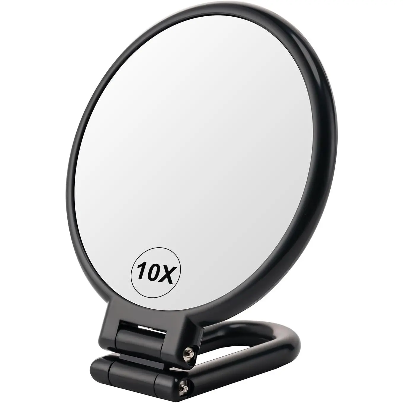 1X/10X Magnifying Handheld Mirror Double Sided, Foldable Travel Makeup Mirror, Adjustable Rotation Pedestal Hand//Desk  Mirror-Black