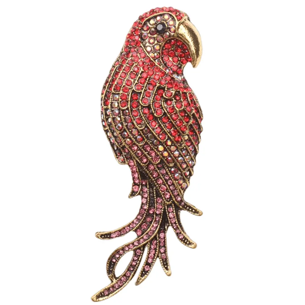 Rhinestone Parrot Bird Exquisite Men's Women's Brooch Pin Jewelry Retro Elegant Unique Design Showcasing Charm