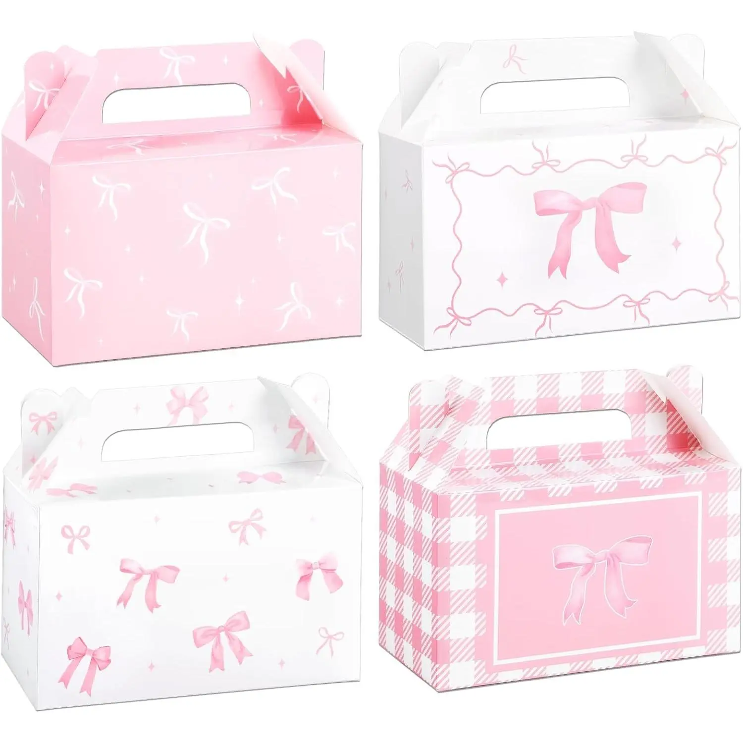 24 Pcs Pink Bow Treat Boxes Party Supplies Bow Party Favors Goodie Gift Boxes for Birthday Bachelorette Engagement Baby Shower Party Decoration Bow themed Treat Candy Box Home