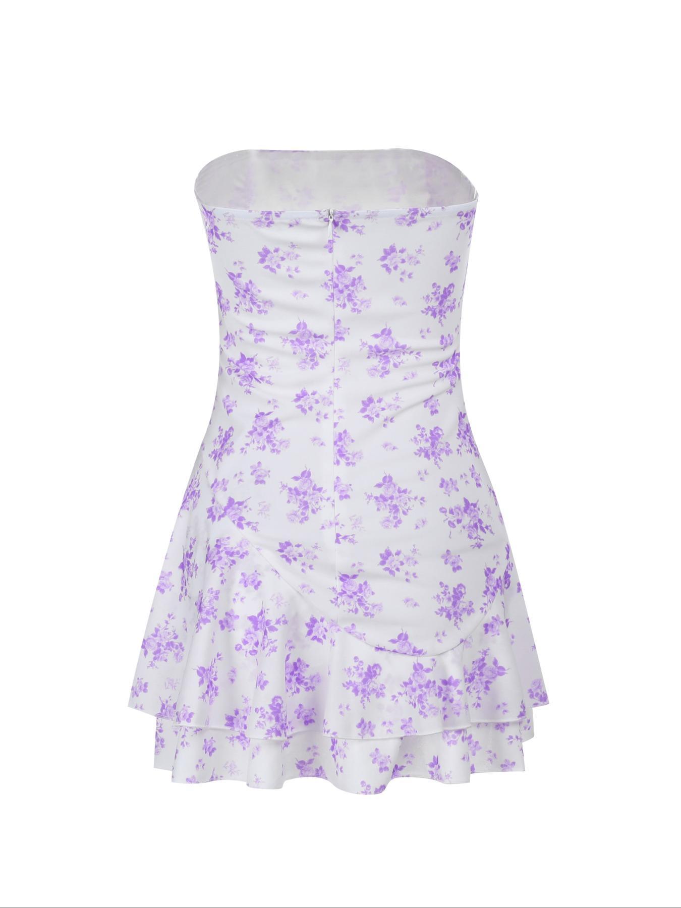 Women's Floral Print Tube Dress, Feminine Fashion Casual Strapless A Line Dress for Daily Outdoor Wear, Ladies Dress for Summer Womenswear