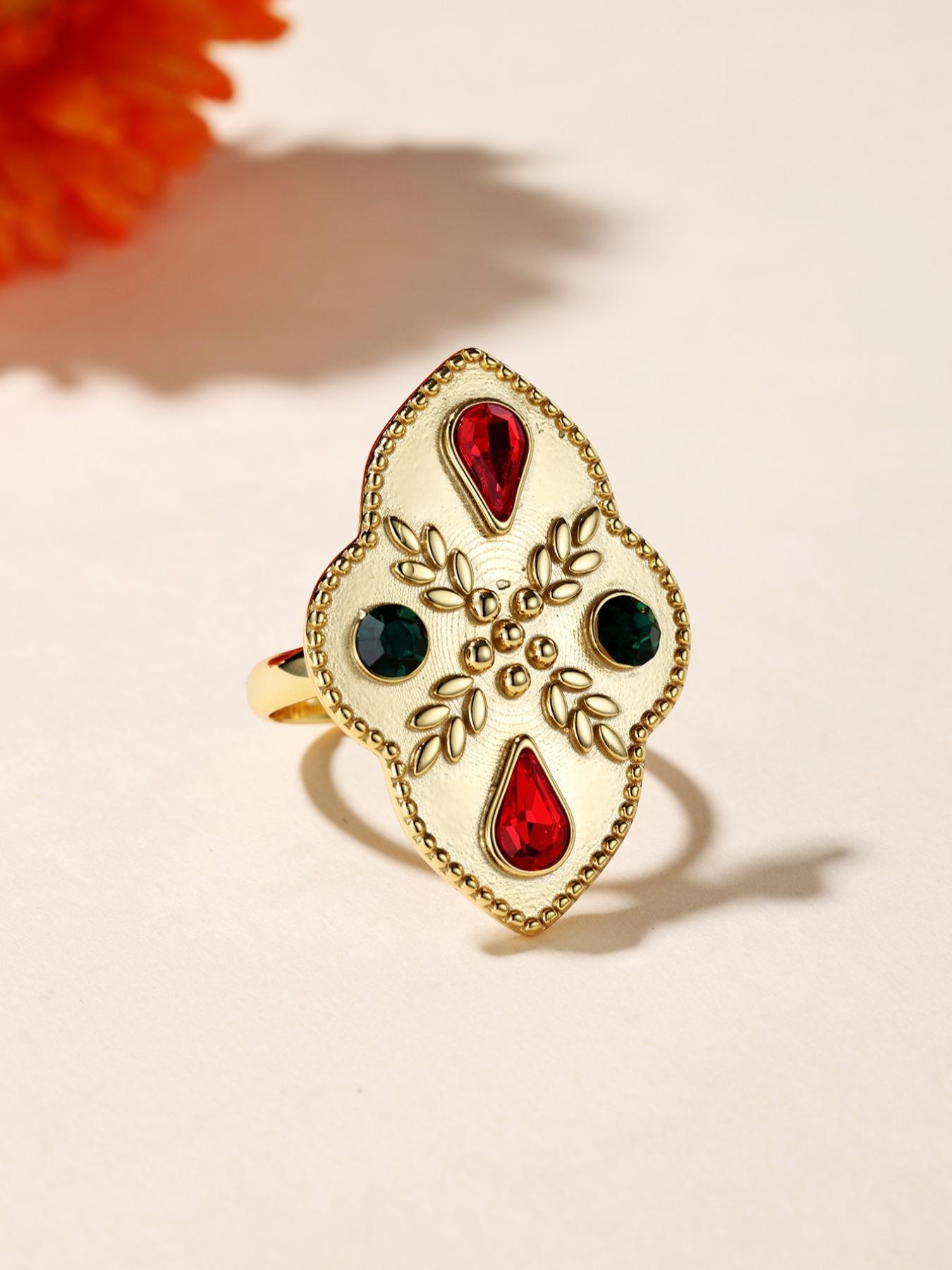 925 Sterling Silver Vintage Artificial Gemstones Decorated Ring, Fashion Jewelry for Party, Daily Clothing Decor, Trendy All-match & Exquisite Jewelry for Birthday Gift