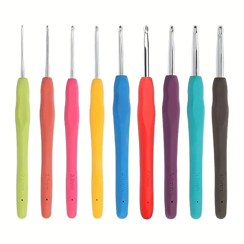 Crochet Hook Set, 9pcs Sturdy and Durable Crochet Tool Set with Soft Handle, Handmade DIY Crafts Crochet Hooks for Home Use