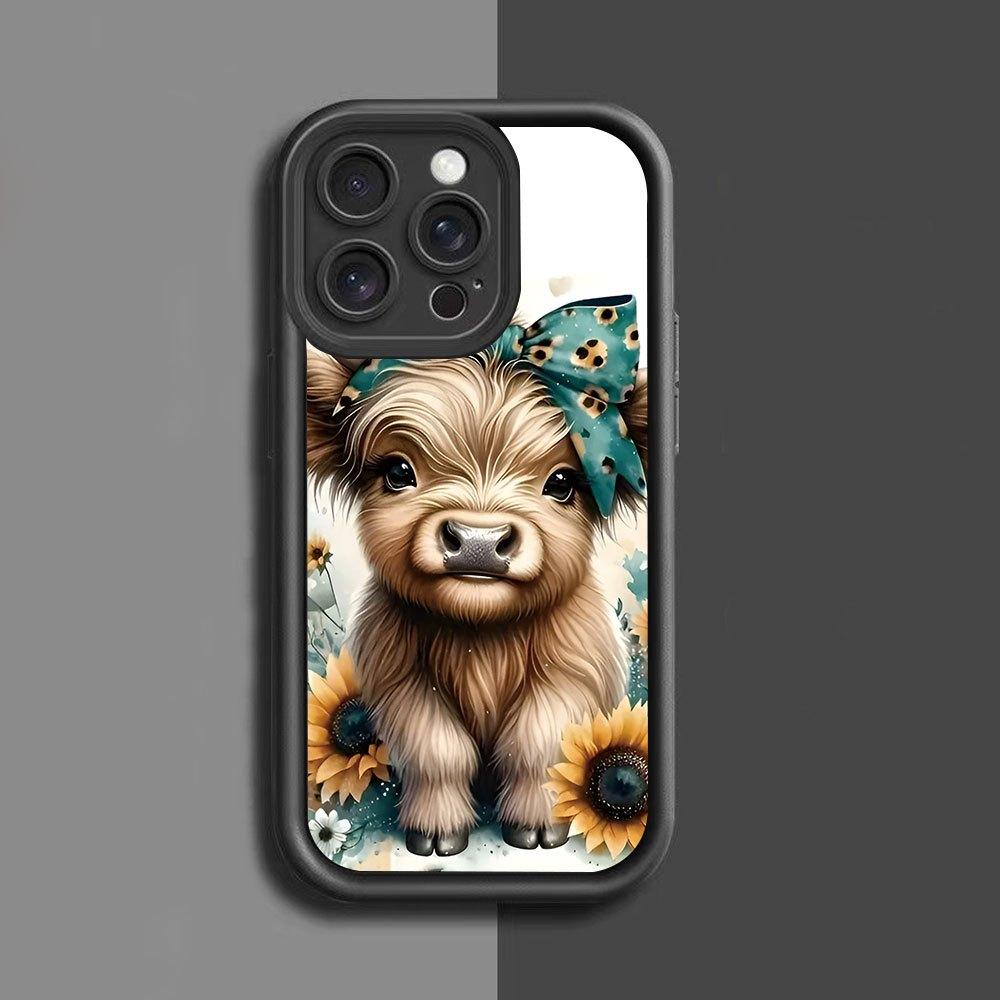 iPhone17 phone case: Scottish Highland Cow and Sunflower creative pattern, New Sky Eye staircase phone case, fun, simple, stylish, trendy and personalized for both men and women, suitable for iPhone17, 16, 15, 14, 13, 12, 11