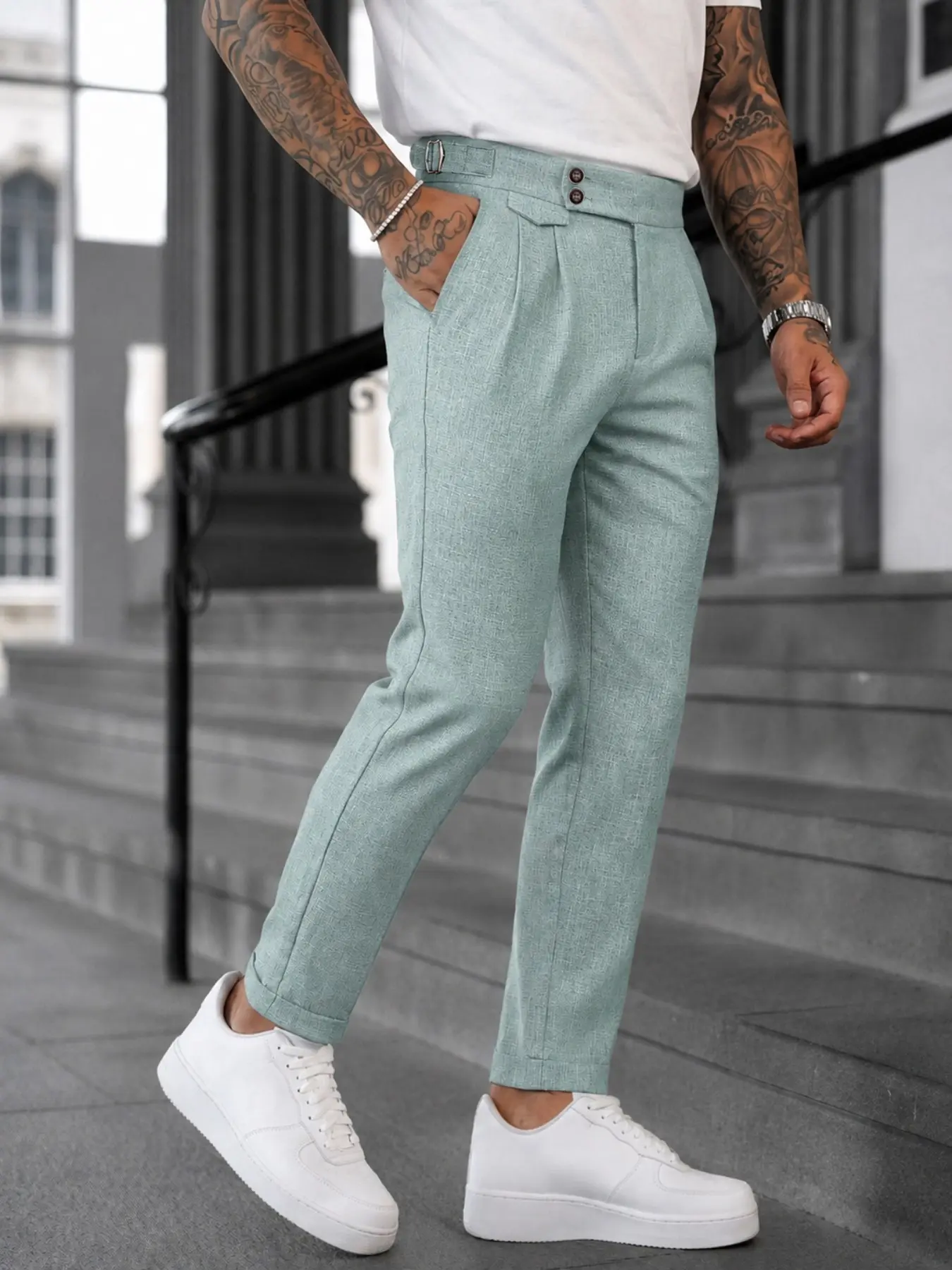 Men's Casual High-Waist Button-Fly Suit Pants, Breathable Anti-Wrinkle Lightweight Fabric, Ideal for Office, Weddings, Light Business, Button Fly Trousers