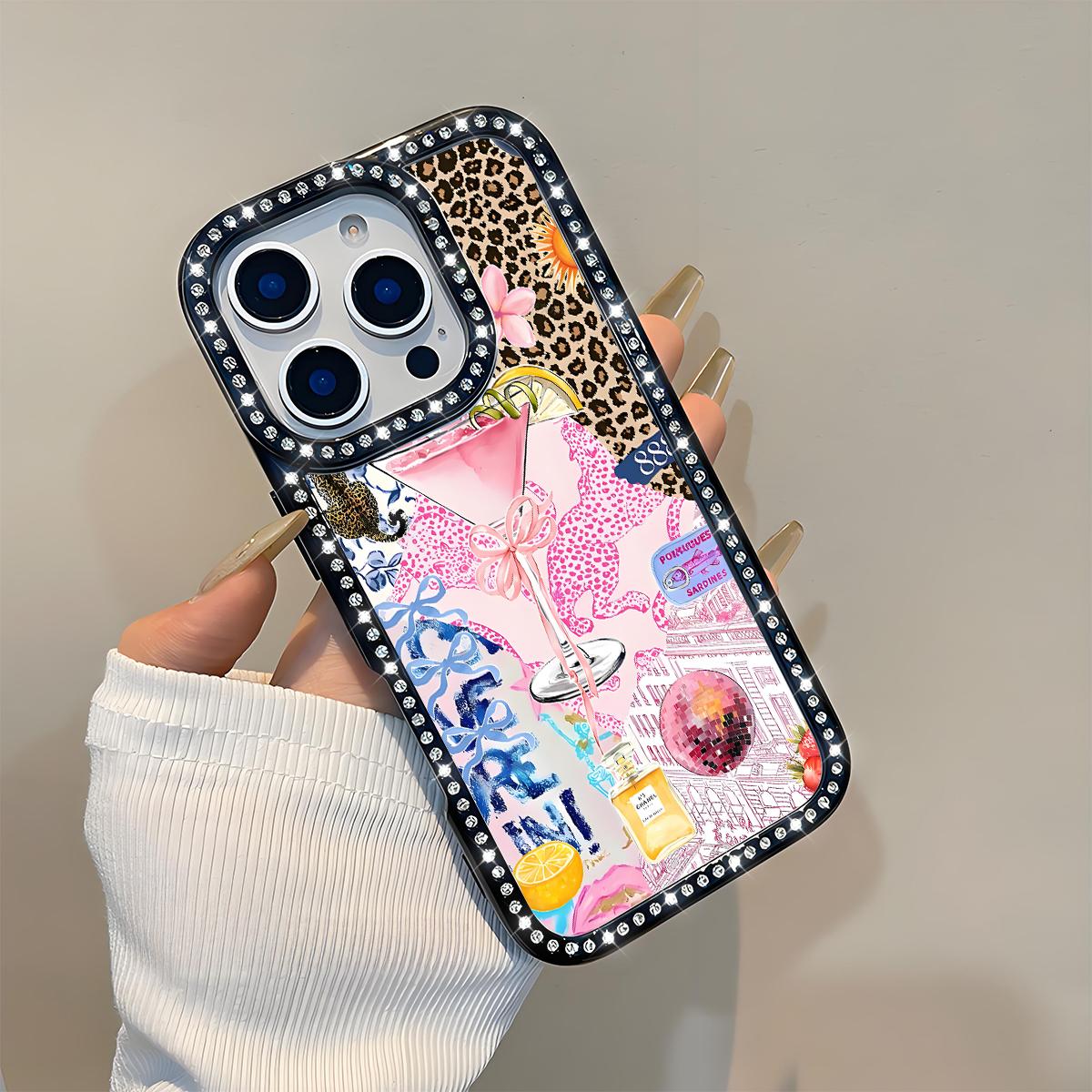 Fashion Leopard-Pattern Bling Glitter Phone Case with Sparkle Diamond , Airbag Anti-Fall Crystal Cover for iPhone 16 15 14 13 12 Pro Max Plus Girl Y2K