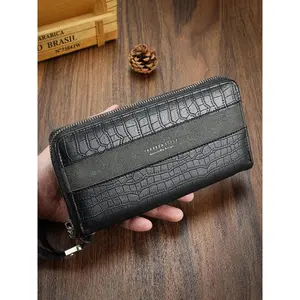 Long Wallet for Men in Glamorous Crocodile Pattern, Large Capacity Zipper Purse with Multi-Card Cash Storage