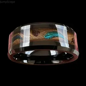 Handcrafted Tungsten Wedding Band Blue Opal Garnet Inlay Meteorite Pattern Men Wedding Ring Intimate Gift For Boyfriend Husband
