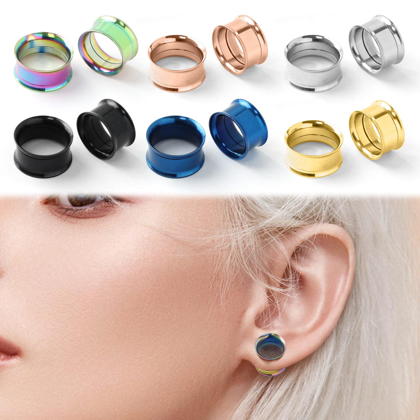 316L Stainless Steel Double Flared Ear Gauges Set, 2G-00G Ear Tunnels Plugs, Hypoallergenic Ear Stretching Jewelry for Women Men