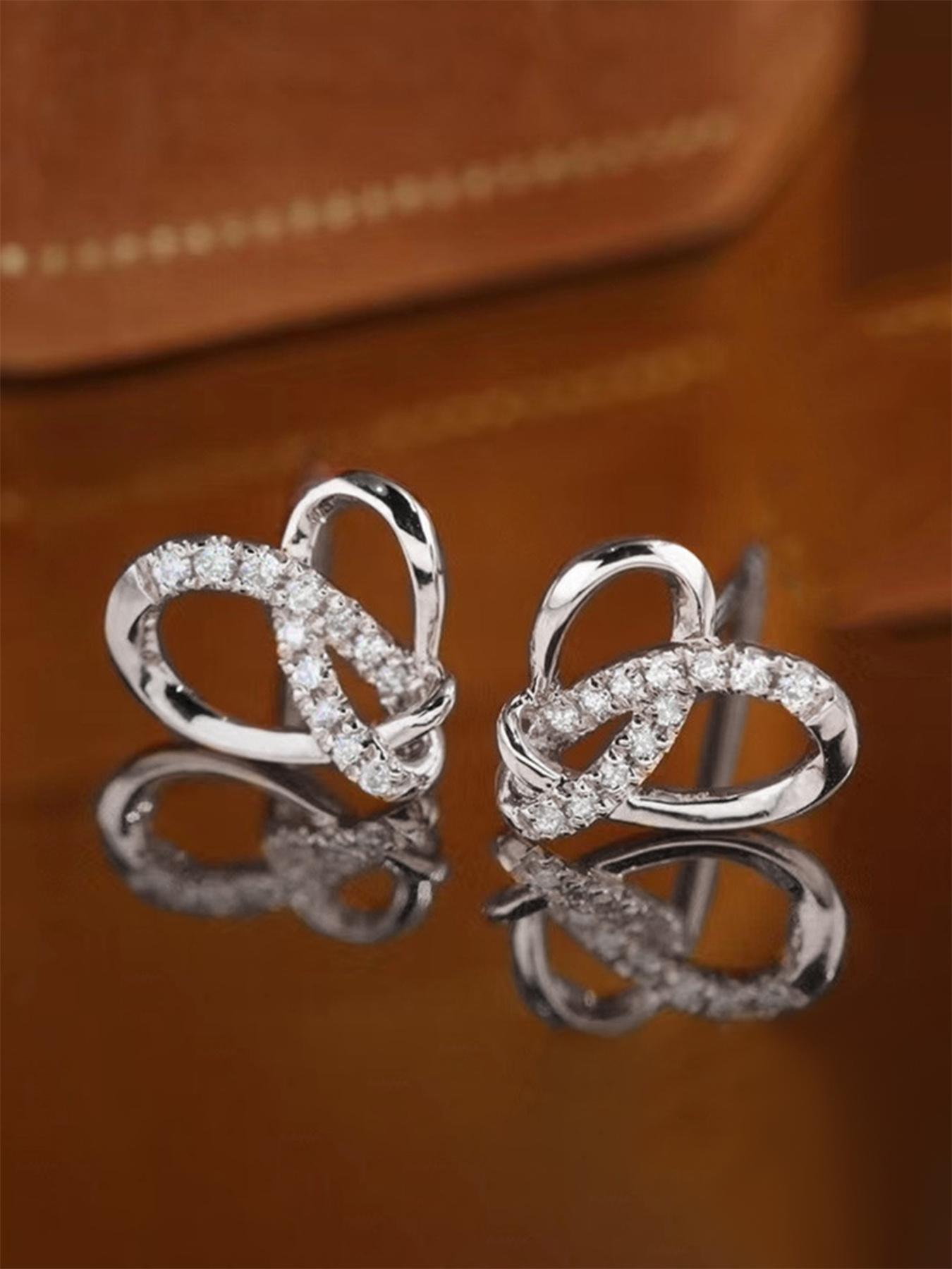 Rhinestone Heart Design Stud Earrings As Gift Summer 2024 Fashion Elegant Women's Anniversary Wedding Engagement Party Jewelry Gift High Quality Earrings