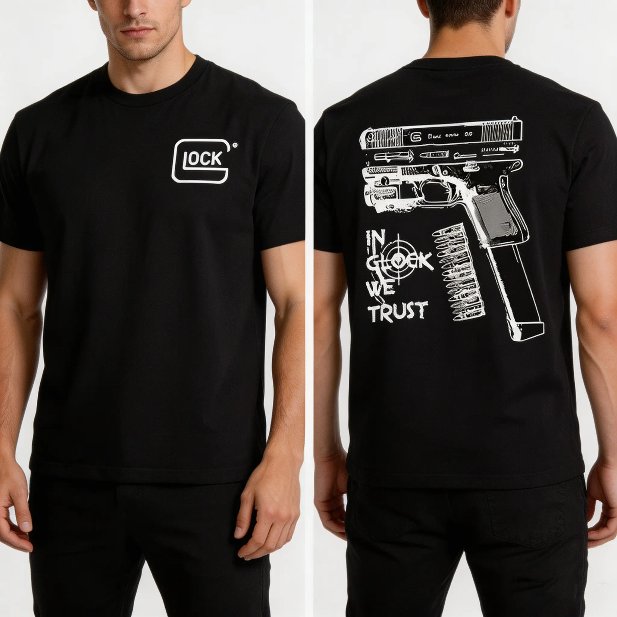 TLXT Designer Cotton Short-Sleeve Round Neck Tee, Glock Gun Culture Graphic Print for Firearm Enthusiasts, Unisex Casual Machine-Washable Fitted Streetwear Tshirt (Sports & Outdoor Clothing, Sports Tops)
