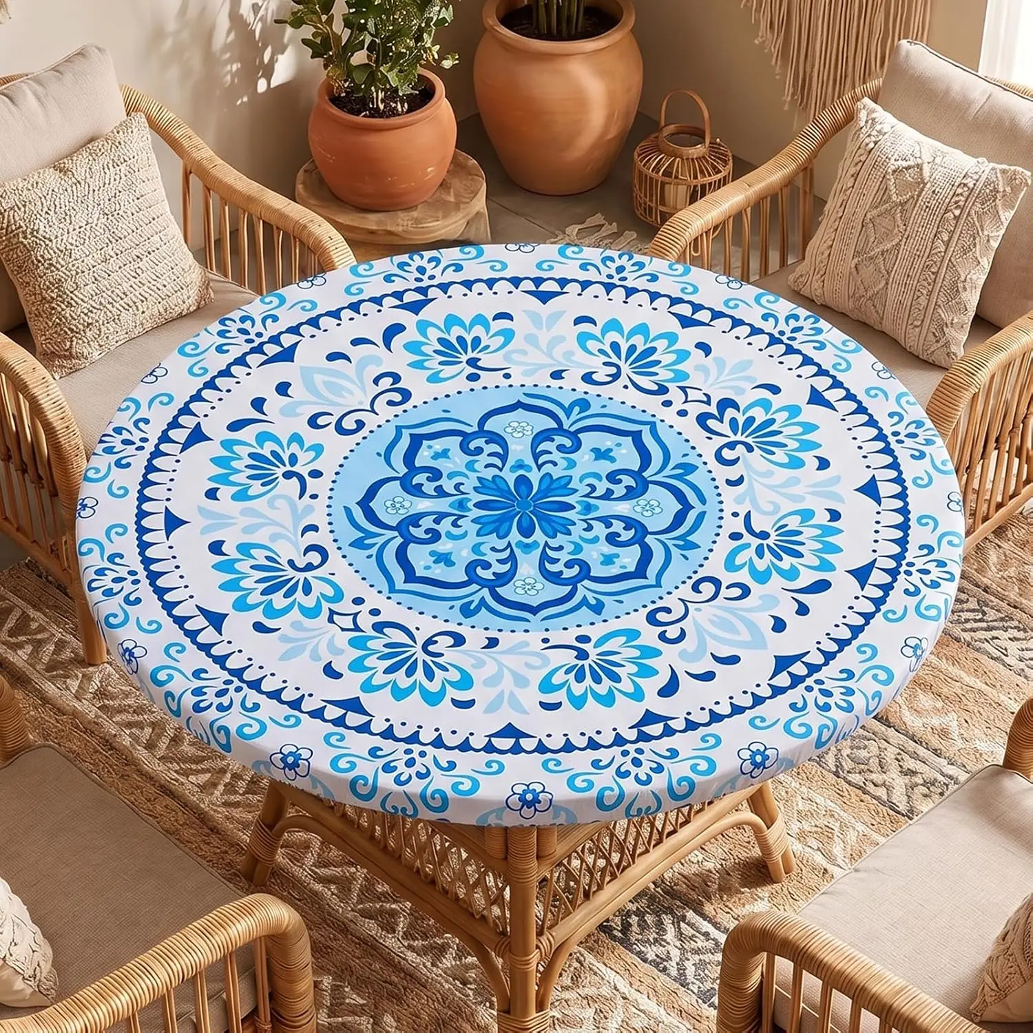 Round Fitted Tablecloth, Elastic ,  Table Cover
