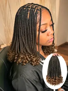 Crochet Box Braids Crochet Hair 10 Inch with Curly Ends 4 Packs Pre looped Goddess Box Braids Hair Extensions Synthetic Braiding Hair for Women Girl Kids
