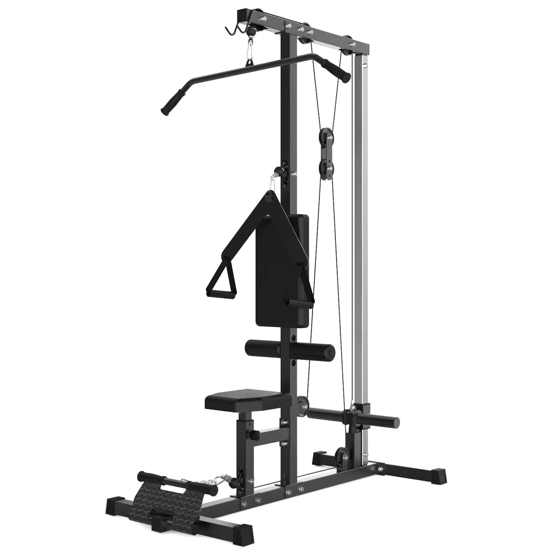 Heavy Duty Floor Standing LAT Pulldown Machine for Home Gym, High & Low Cable Pulley Stations with Adjustable Support & Non-Slip Footrest, 500 LBS Max Weight Capacity Fitness Equipment