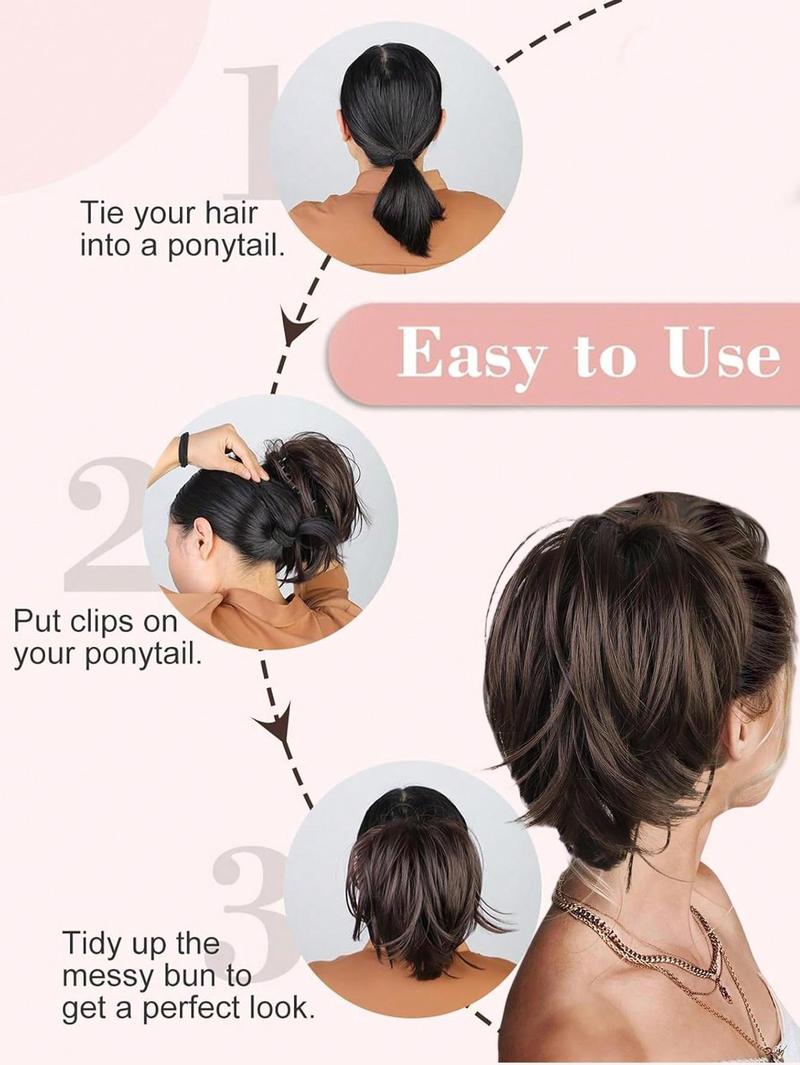 10 Inch Messy Bun Hair Piece,Straight Fake Chignon,Claw Clip In Short Ponytail Extension,Heat Resistant Synthetic Ponytail Extensions For Women,Party Daily Use
