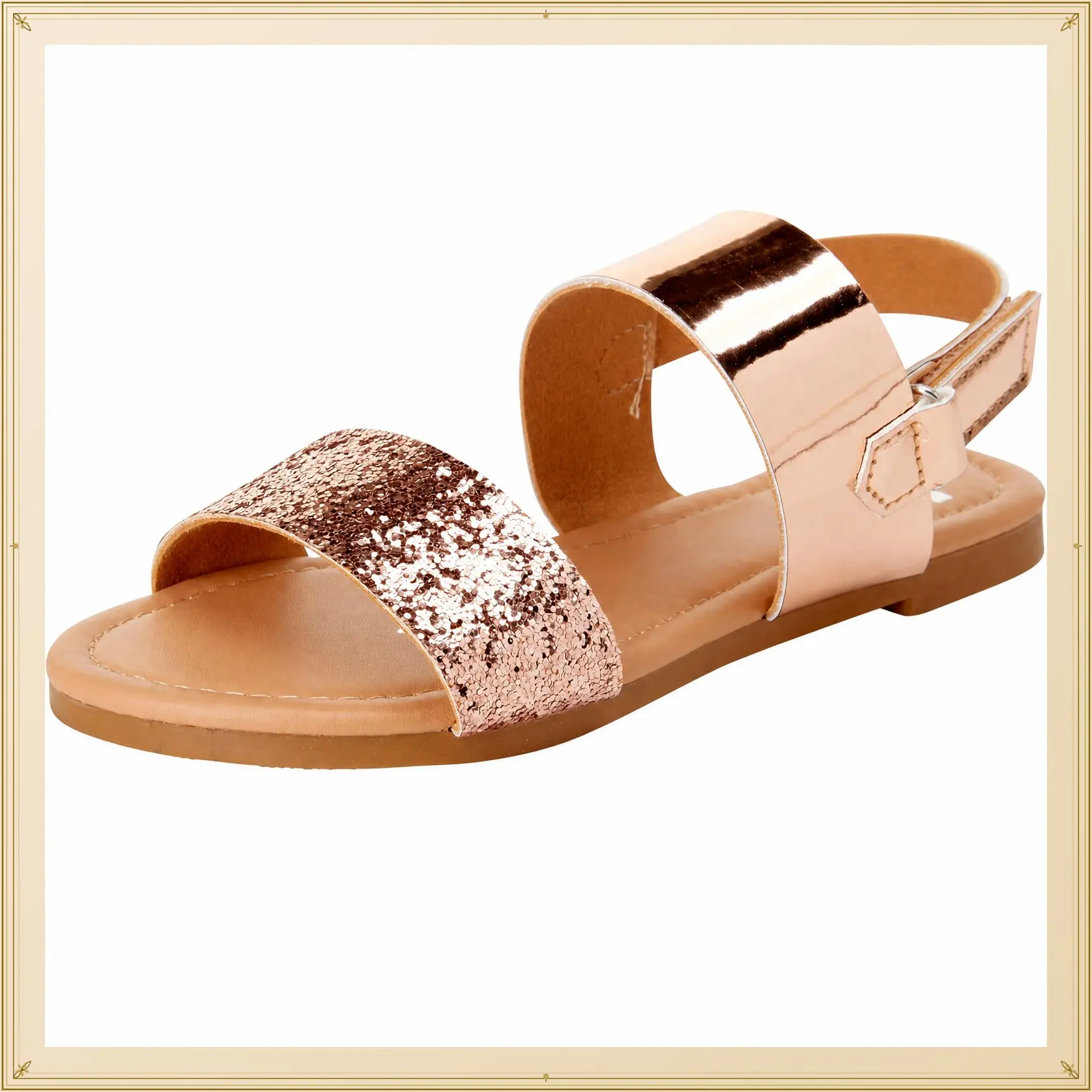 Girls Sandals - Open Toe Flats with Soft Cushion & Glitter Straps Summer Dress Sandals for Toddlers Little Kid Big KidGift