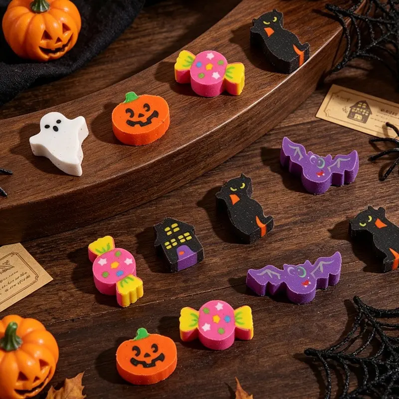 100pcs Cute Halloween Theme Mini Erasers, Fun Creative Erasers, Random Emoji Style, Perfect for Classroom Gifts, Party Supplies, Back-To-School, Halloween Gifts