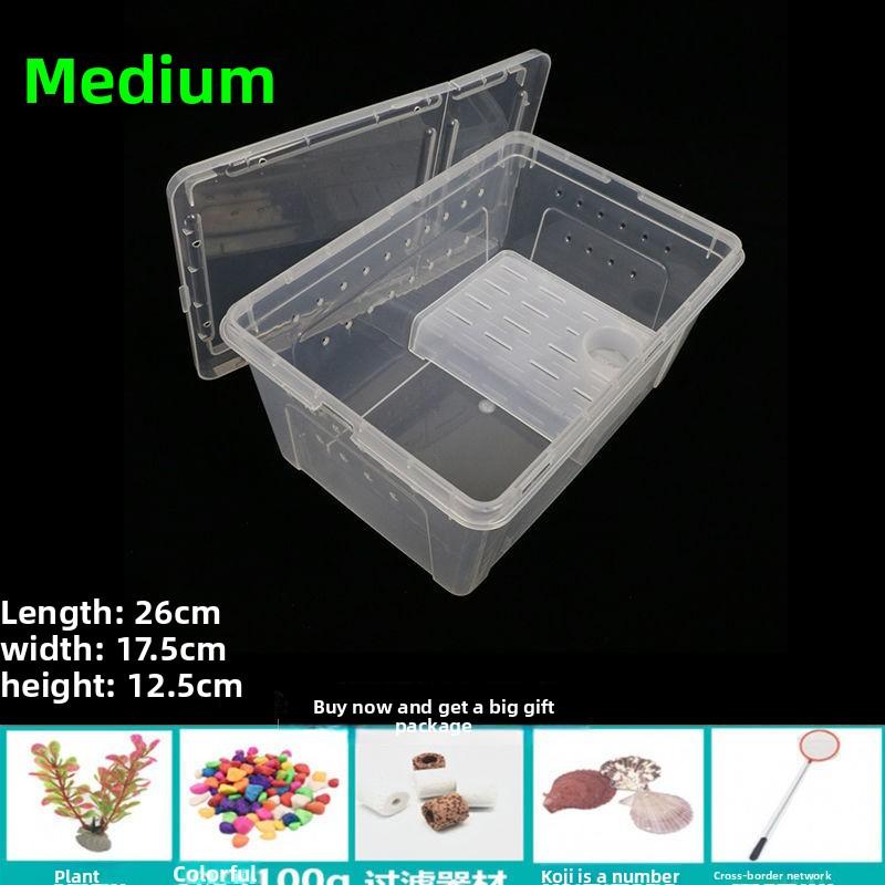 Plastic Small Turtle Tank with Basking Platform Decorative Pet Turtle Tank Brazilian Turtle Breeding Box Amphibious Box with Lid