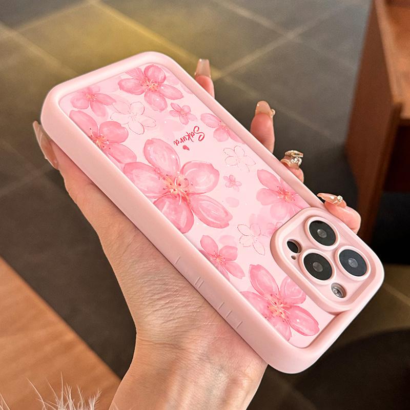 One Pink Floral Pattern Phone Case, Shockproof and Drop-Resistant Protective Cover, Full Coverage Pink TPU Case Suitable for iPhone XR 11 12 13 14 15 Series, Unique Design Protection Protector Casing Smartphone