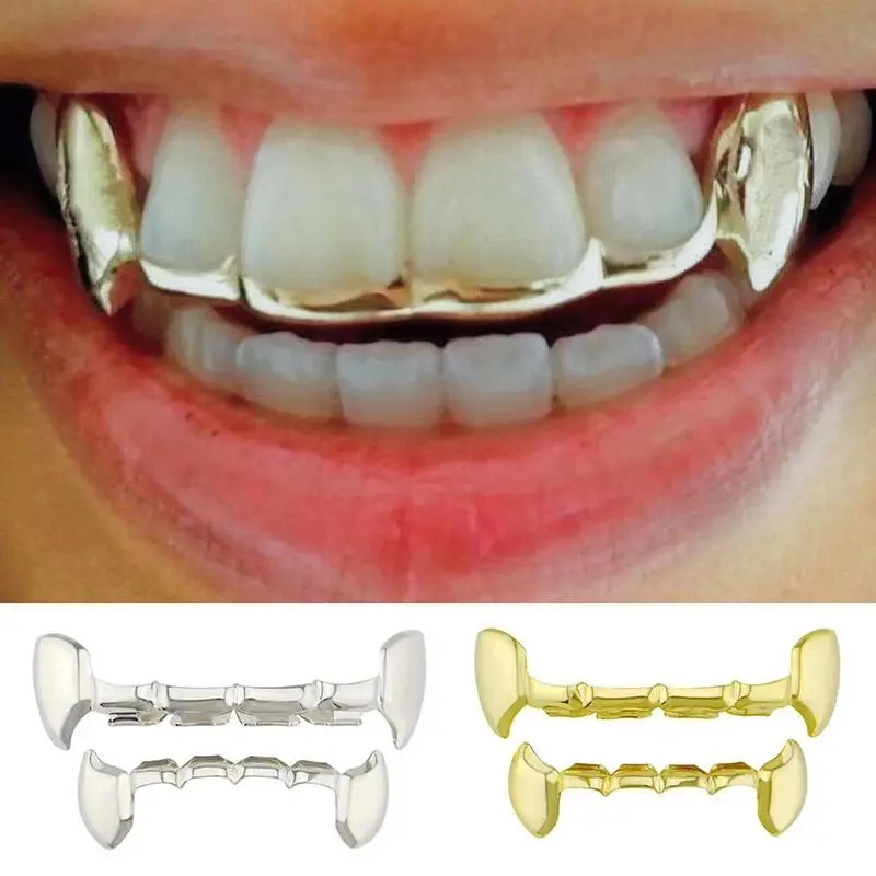 1/2PCS Gold-Plated Tiger Tooth Hip-Hop Braces For Men And Women Suitable For Vampire Fangs Halloween Accessories
