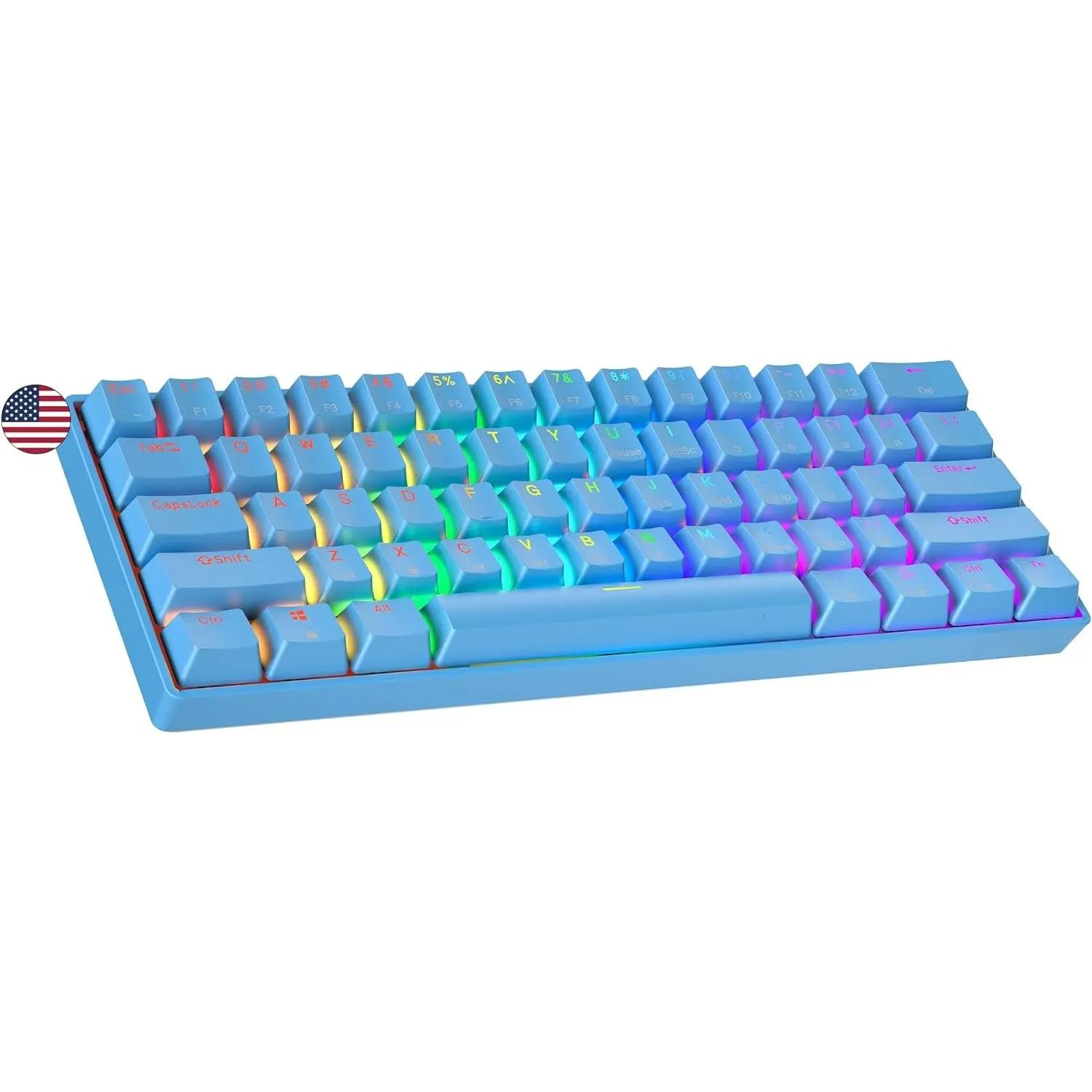GK61 SE 60% | Mechanical Gaming Keyboard | 61  Multi Color RGB LED Backlit for PC/ Gamer | ANSI   Layout (Blue, Mechanical Red)