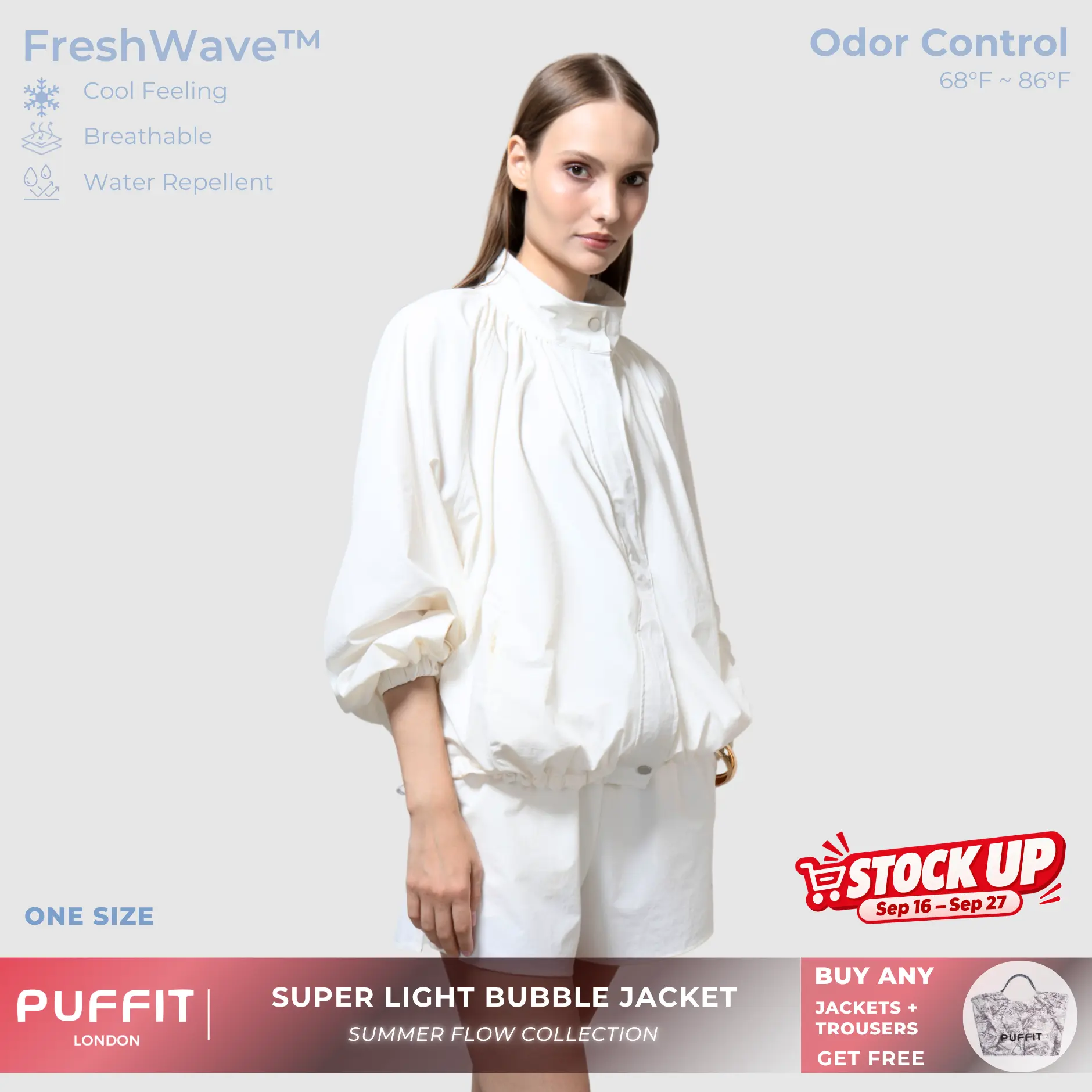 PUFFIT Summer Flow Bubble Summer Jacket,High Neck Windproof Outerwear, Oversized Balloon Sleeve,Stain Resistant,Water Repellent,Breathable,Outdoor,Casual,Out Wear,Dog Walking,Womenswear,2026 Shopping
