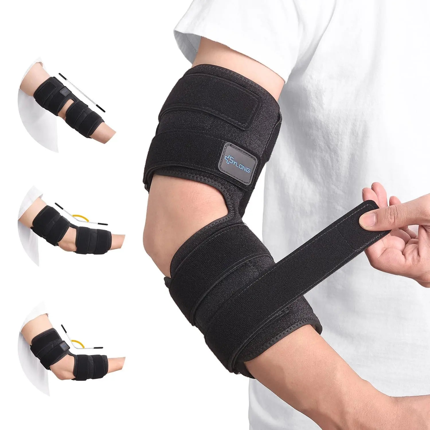 Cubital Tunnel Syndrome Elbow Brace Splint for Ulnar Nerve Entrapment, suitable for all day, with 3 interchangeable angle supports - M