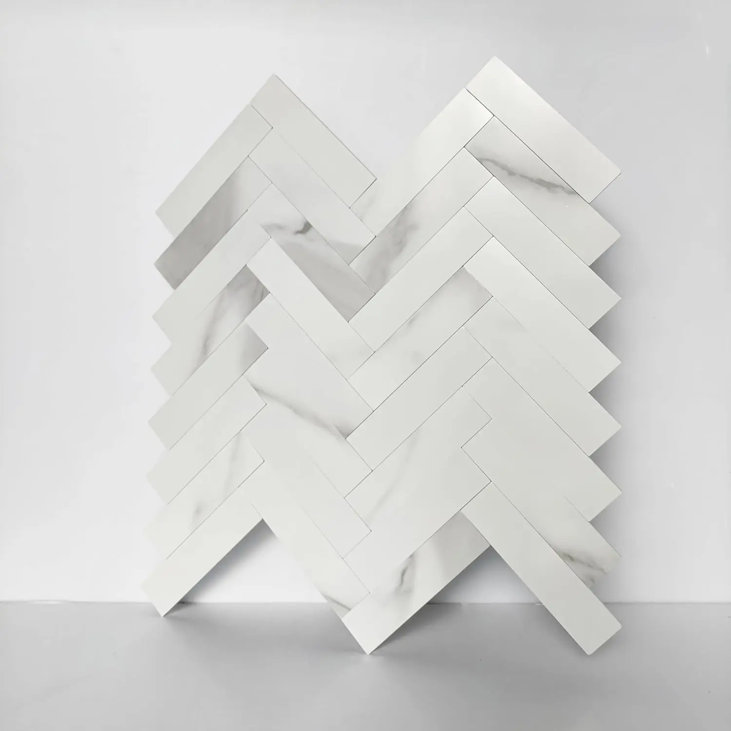 Luxury 10pack Herringbone Peel and Stick Backsplash,White Marble Stick  Wall Tiles for Kitchen Backsplash,Bathroom,Livingroom and Interior Accent Wall,Self Adhesive Carrara Mosaic Tile