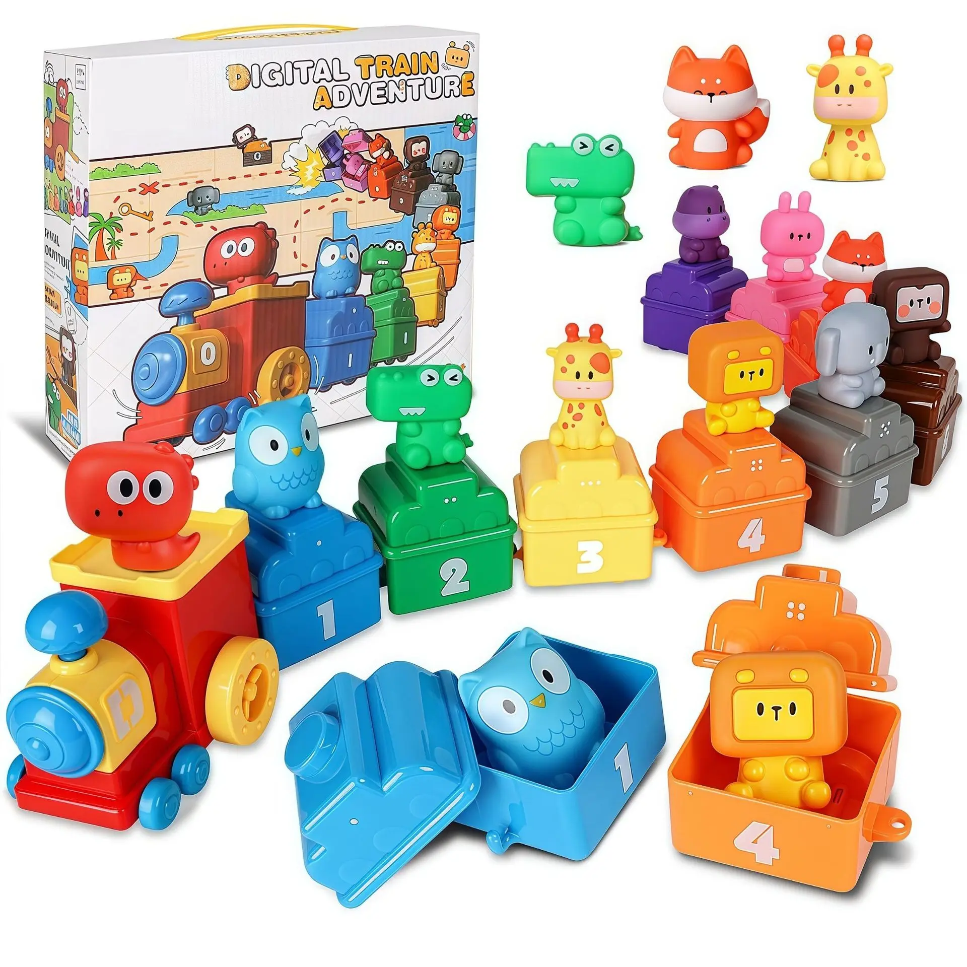 Digital Animal Train Building Blocks Toy, Cartoon Colorful, Number Recognition, Role Play, Soft Gel Animals, Early Learning, Baby Gift, Number Counting Blocks