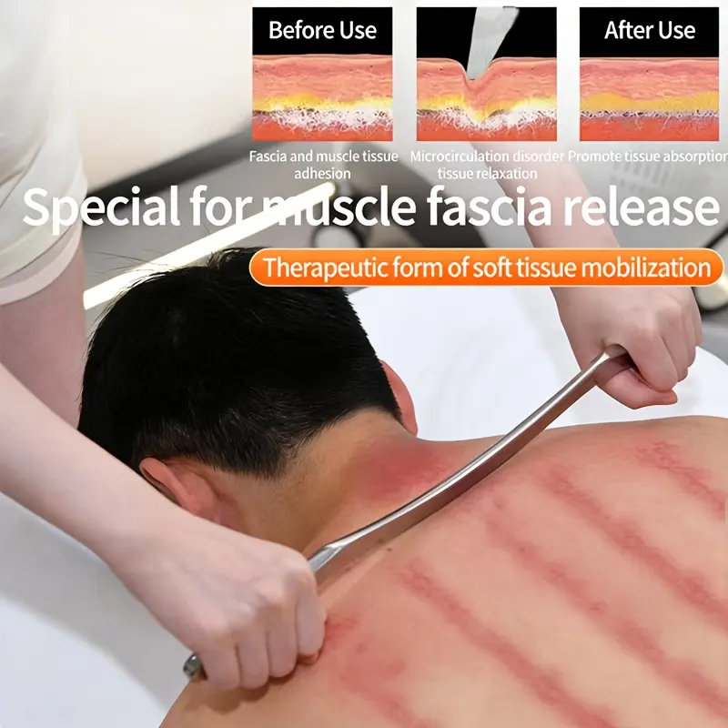 One stainless steel muscle scratch tool, a deep tissue massager, Fascia Reliever, used for muscle relief and recovery, highly suitable for athletes, fitness enthusiasts, improves recovery speed and muscle condition, Fascia Release Tools