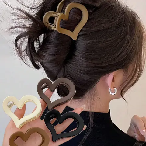 4Pcs Heart Shaped Hair Claws Set, Casual Versatile Hair Accessories for Women, Minimalist Headwear Suitable for Thick Hair, Fashion Hair Accessories for Party, Daily Clothing Decor, Hair Claw Clips