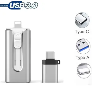 Flash Drive for iPhone & Type-C OTG USB 3.0, 4-In-1 Memory Stick, Ultra-Fast Photo Stick, 64GB-512gb, External Storage, Gift Idea