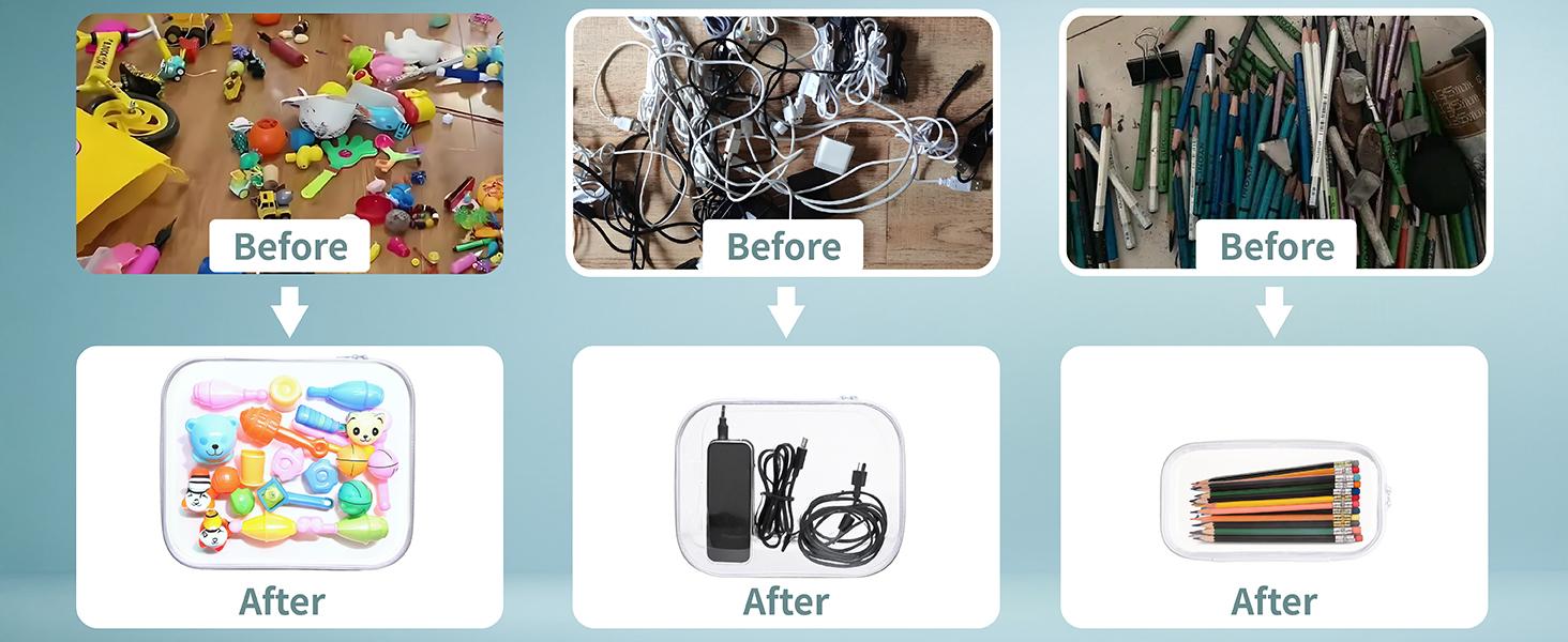 3 Pack Clear Hard Shell Zipper Case - Clear Waterproof Cosmetic Bag with Zipper, Kid's Toy Storage Organizer Bins, Charging Cables, creative journaling, painting brushes, Threads,Sketch Supplies