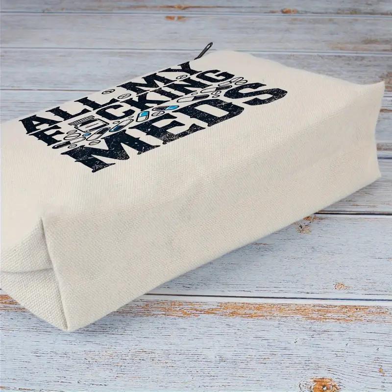 All My Meds Letter Pattern Canvas Makeup Bag, 1/6/16pcs Reusable Zipper Makeup Organizer, Travel and Makeup Pill Storage Bag, Travel Cosmetic Bags, Perfect Gifts for Women