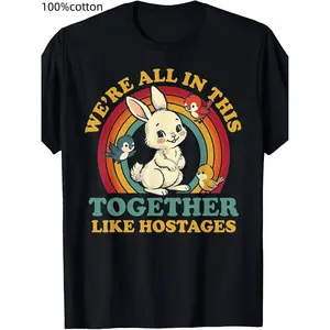Vintage Graphic T-Shirt for Men with "We're All in This Together Like Hostages" Funny Slogan, Casual Short Sleeve Top