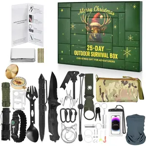 25-Day Survival Kit Advent Calendar - 2025 Christmas Countdown Emergency Gears, Outdoor Gadgets for Teen Camping/Hunting, Camping Gift for Adults