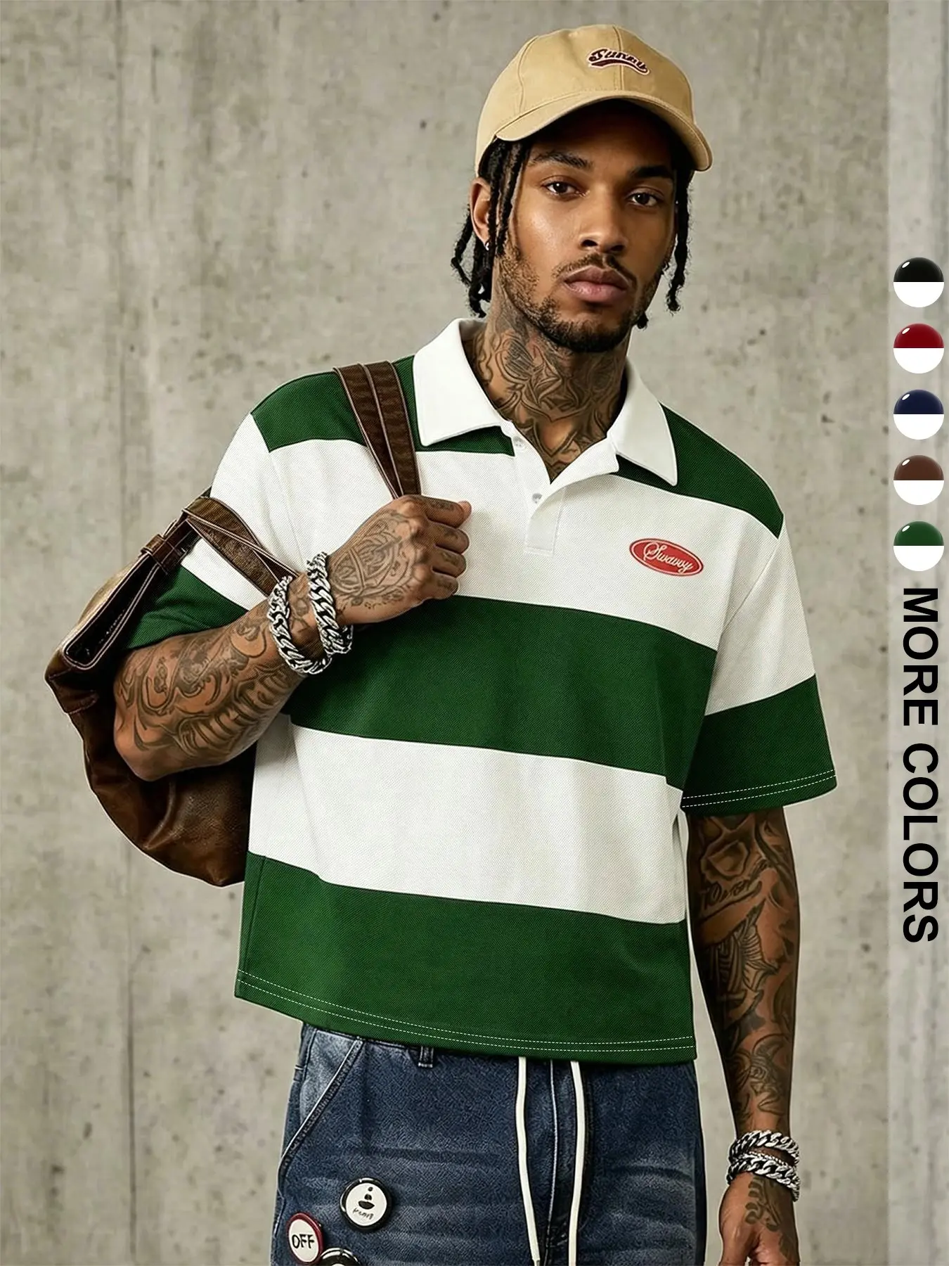 Men's Blue Striped Polo Shirt, Casual Fitted Top, Street Style, Comfortable Outdoor Wear, Trendy Checkered Design