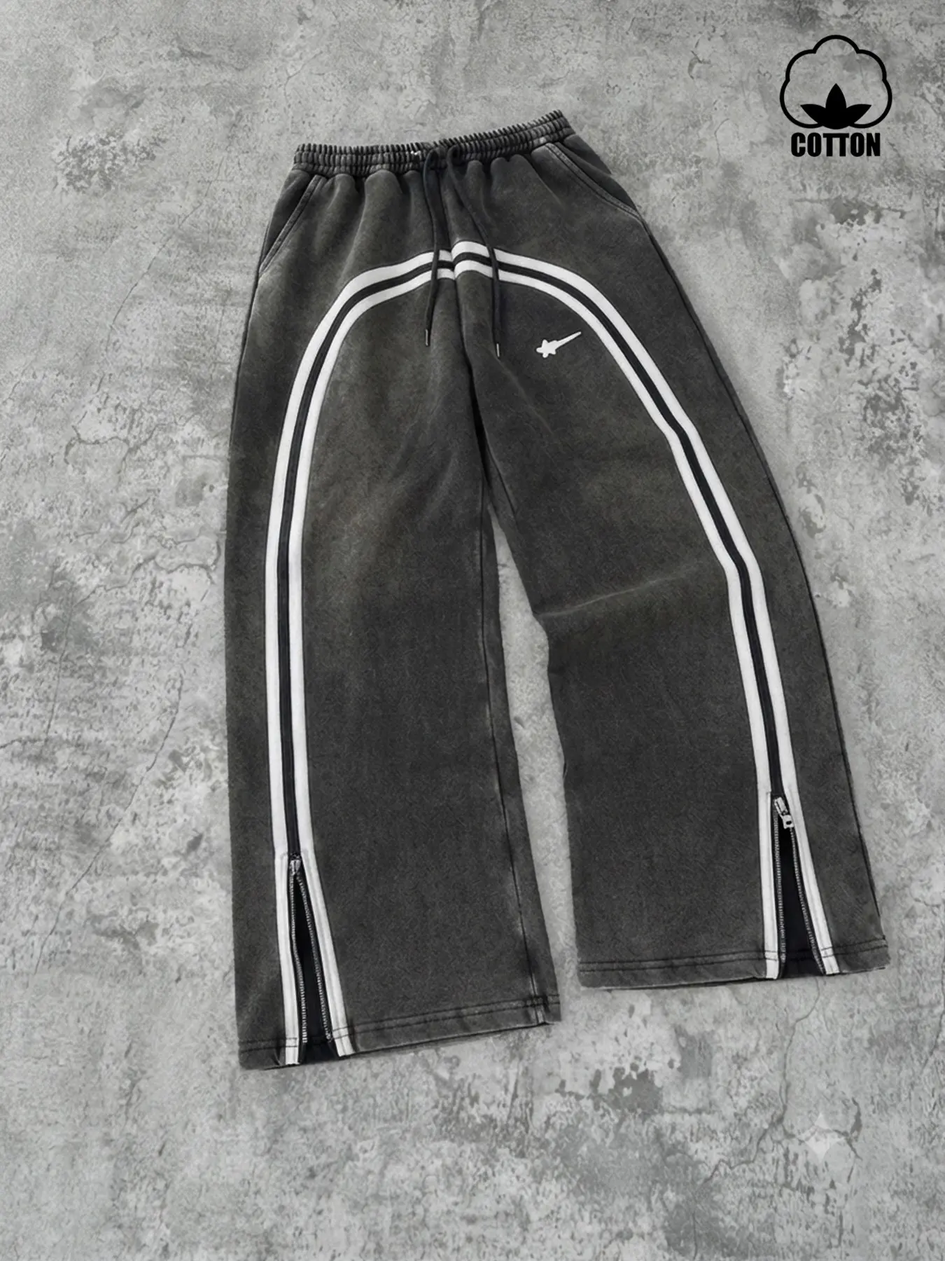 Men's Acid Wash Vintage Arcuate Double Side Stripes Arrow Marked Pants, Retro Y2K Slacker Skateboard Loose Micro Flare Sports Sweatpants, Casual Sports Bottoms