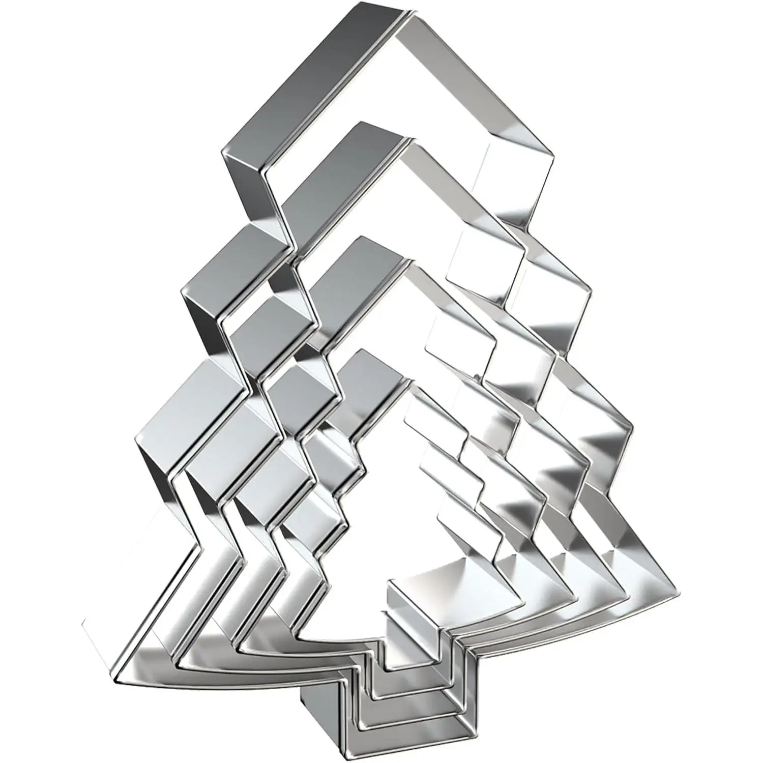 Christmas Tree Cookie  Set - 5 inch, 4 inch, 3 inch, 2 inch - 4 count Christmas Cookie Cutters Shapes Molds - Stainless Steel