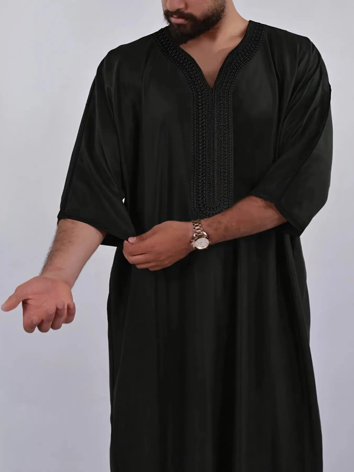 Muslim Men's Long Robe, Moroccan Style, Traditional Middle Eastern Clothing, Handmade Embroidered Design, Casual Wear, Festival Gift