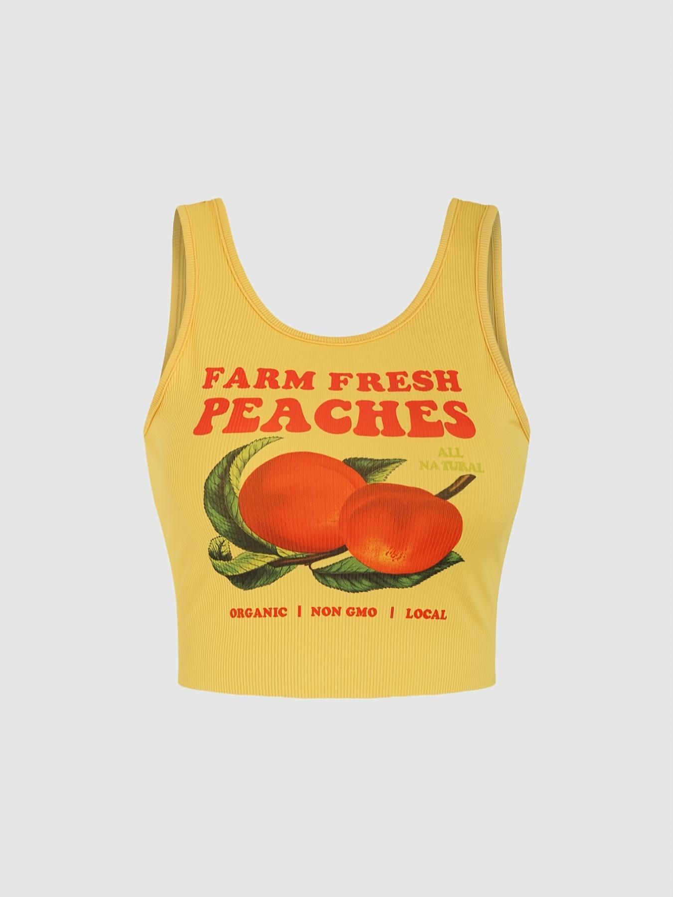 Women's Letter & Fruits Print Lightweight Crop Tank Top, Casual Scoop Neck Sleeveless Top for Daily Wear, Ladies Clothes for All Seasons