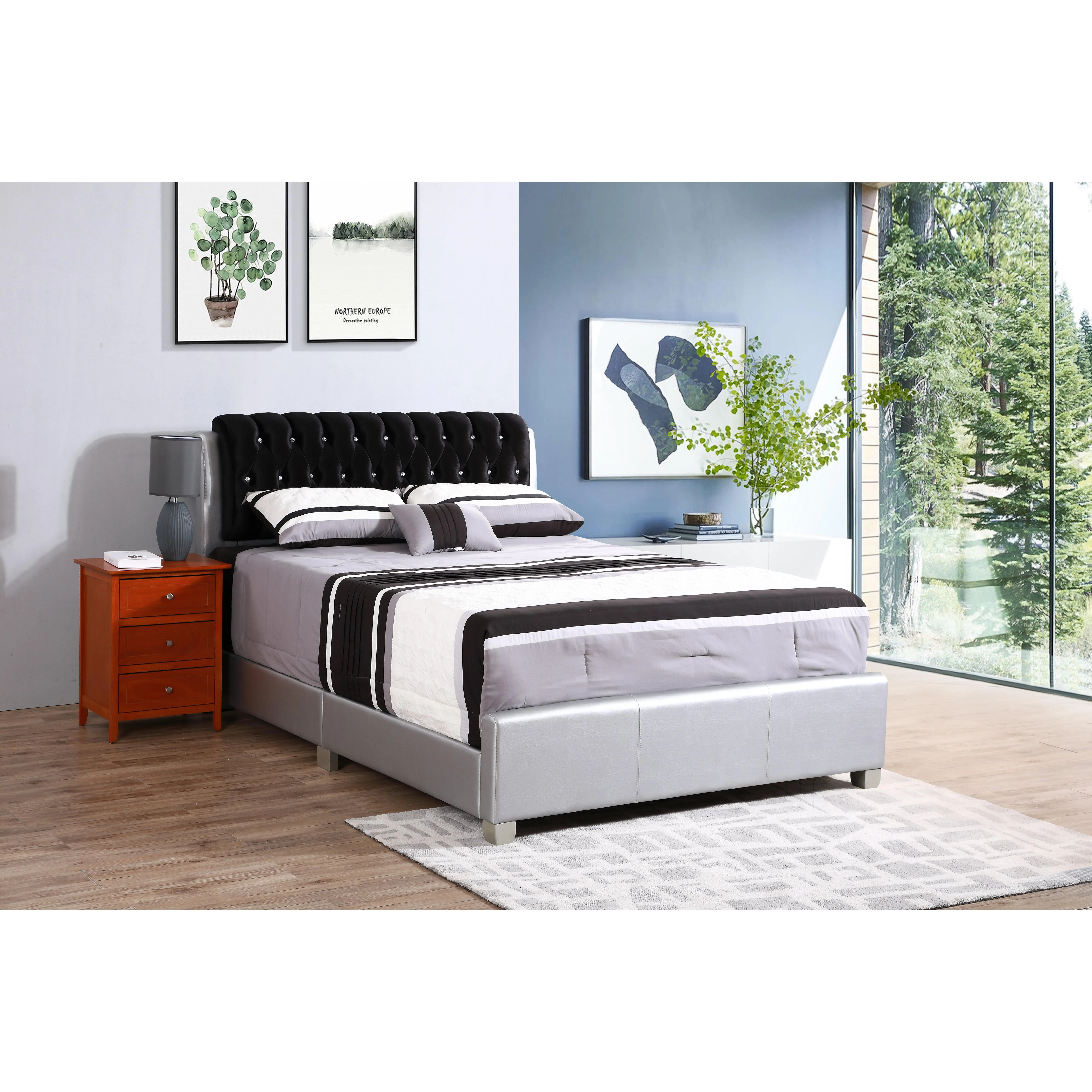 Nokaa Modern Silver King Bed Frame for Elegant Bedrooms – Sturdy PU Platform Bed with Headboard, No Box Spring Needed, Easy Assembly, Silver Finish, Bedroom Furniture