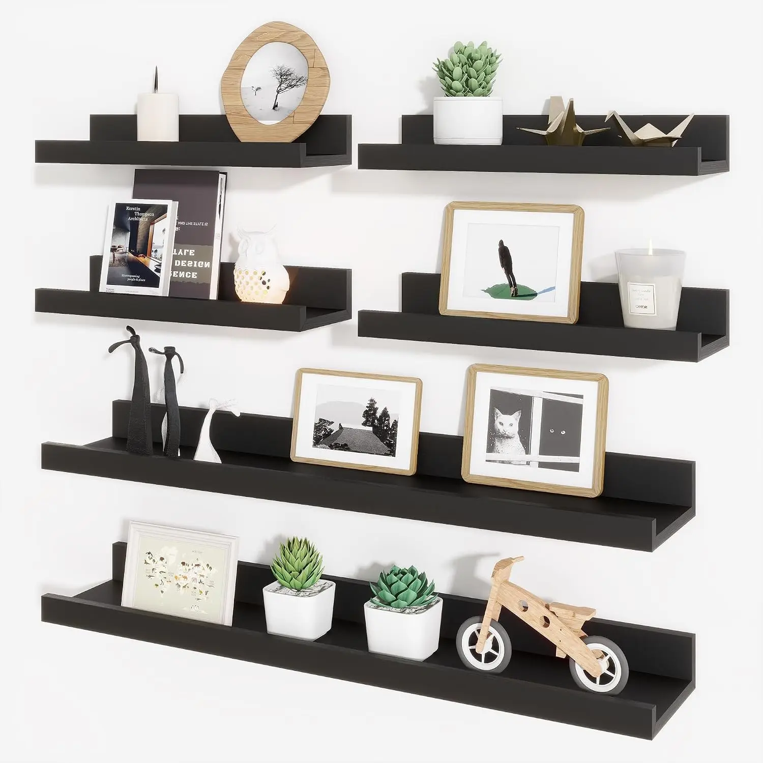 Picture Ledge Shelf, Floating Shelves for Decor Storage Set of 6, 24 inch Floating Wall Mounted Shelves, Wall Shelves with Lip for Living Room, Bedroom, Nursery, Bathroom, Kitchen, Black