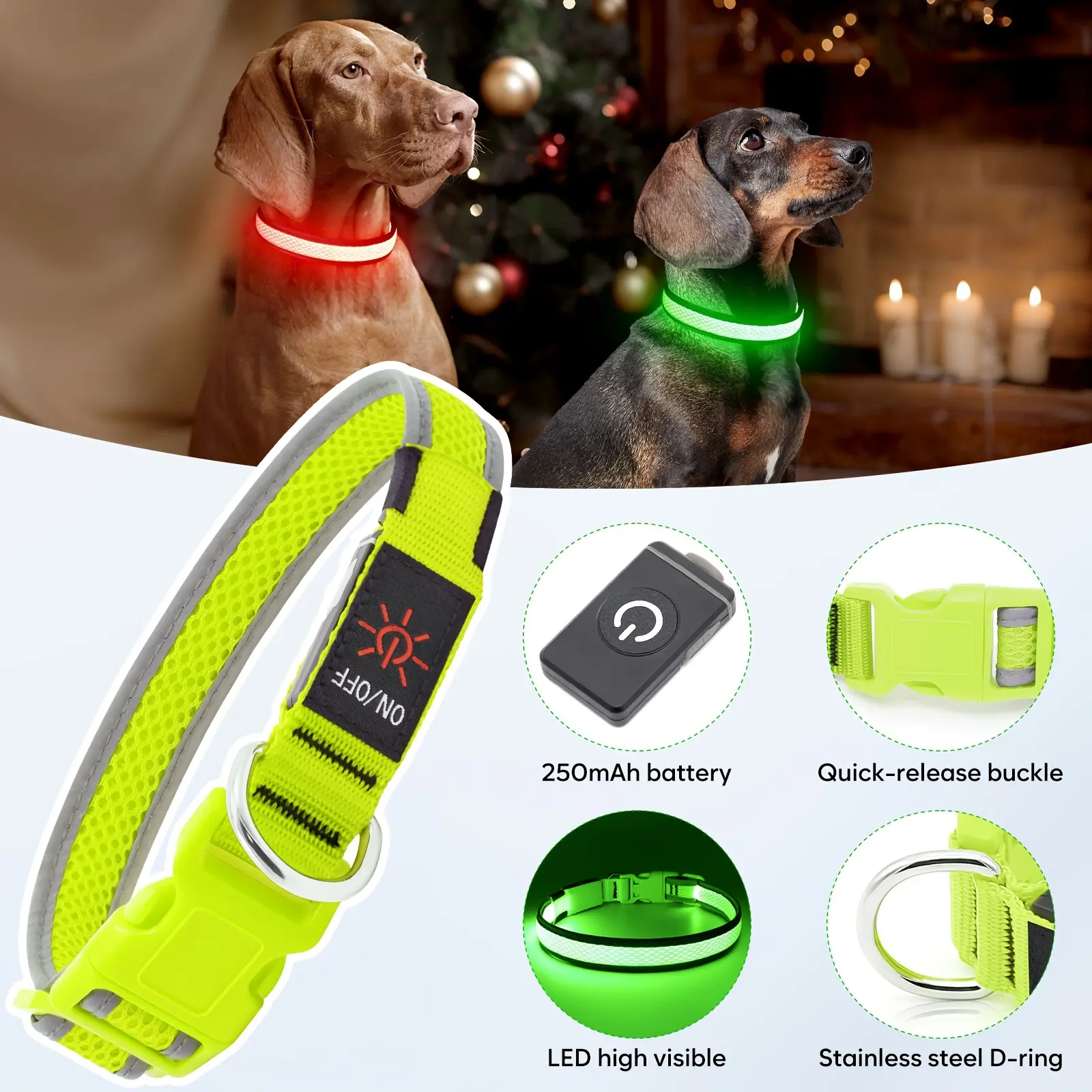 USB Rechargeable LED Dog Collar Light - Soft Nylon Mesh, Adjustable, Comfortable, Durable, Stylish Night Safety Accessory for Small/Medium/Large Dogs with High Visibility & USB Charging biothane Bold Aggressive Leather girl iyoshop leash puppy break