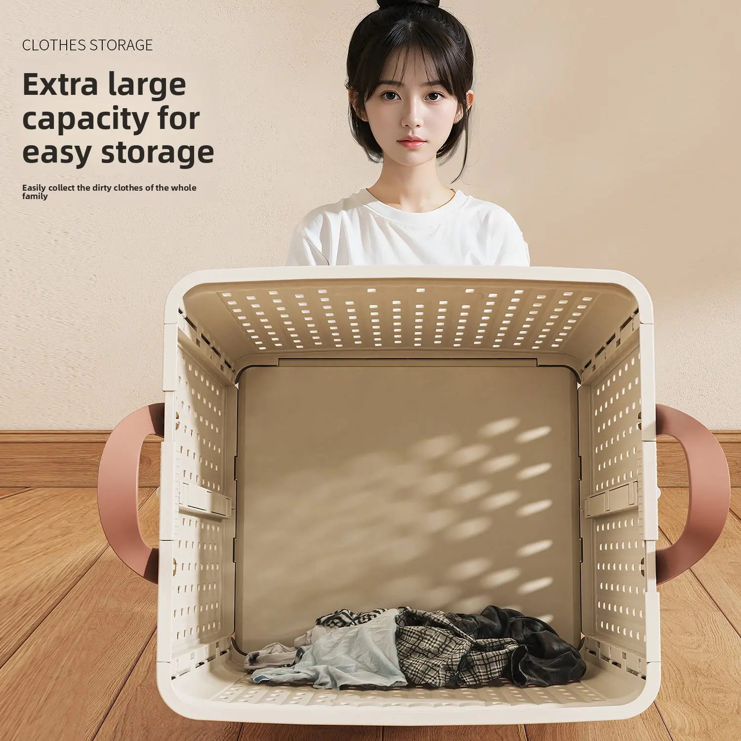 Light Luxury Large Capacity Laundry Hamper - Foldable Household Clothes Storage Bin, Bathroom Use Organizer, Single Unit Dirty Clothes Holder, Modern