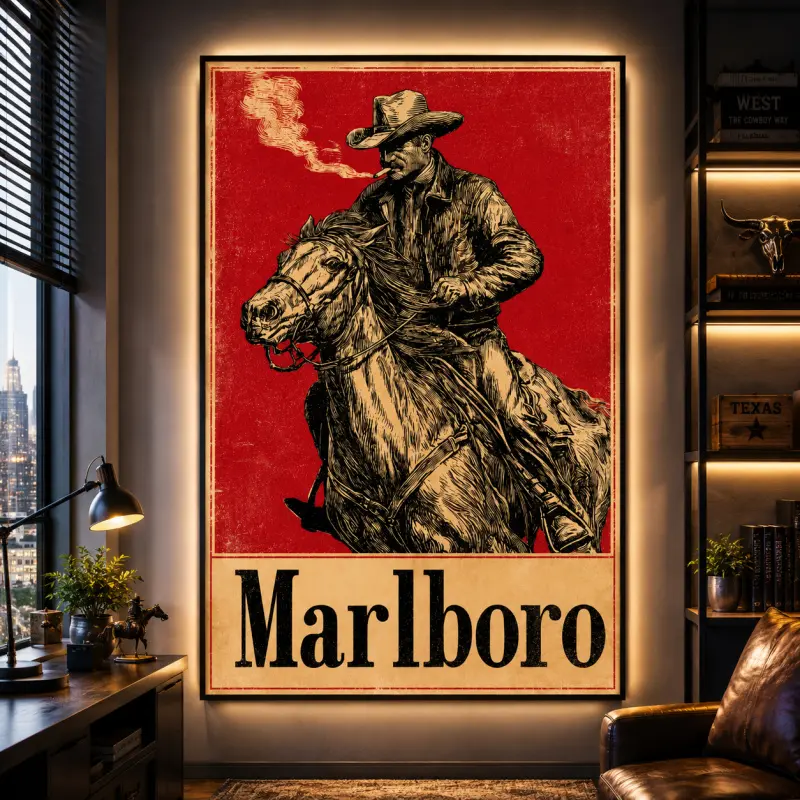 Vintage Marlboro Cigarette Poster Print Canvas painting - Retro Western Cowboy Poster - Marlboro Cowboy Poster - Smoking Cowboy Wall Art - Cigarette Poster Artistic, Canvas Prints, Western Wall Art, Cowboy Decor, Vintage Wall Art, Man Cave Decor