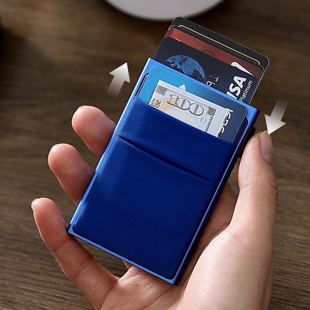 RFID Blocking Wallet Men Card Holder Slim Automatic Pop Up Large Capacity Detachable Magnetic Leather Wallet Phone Case