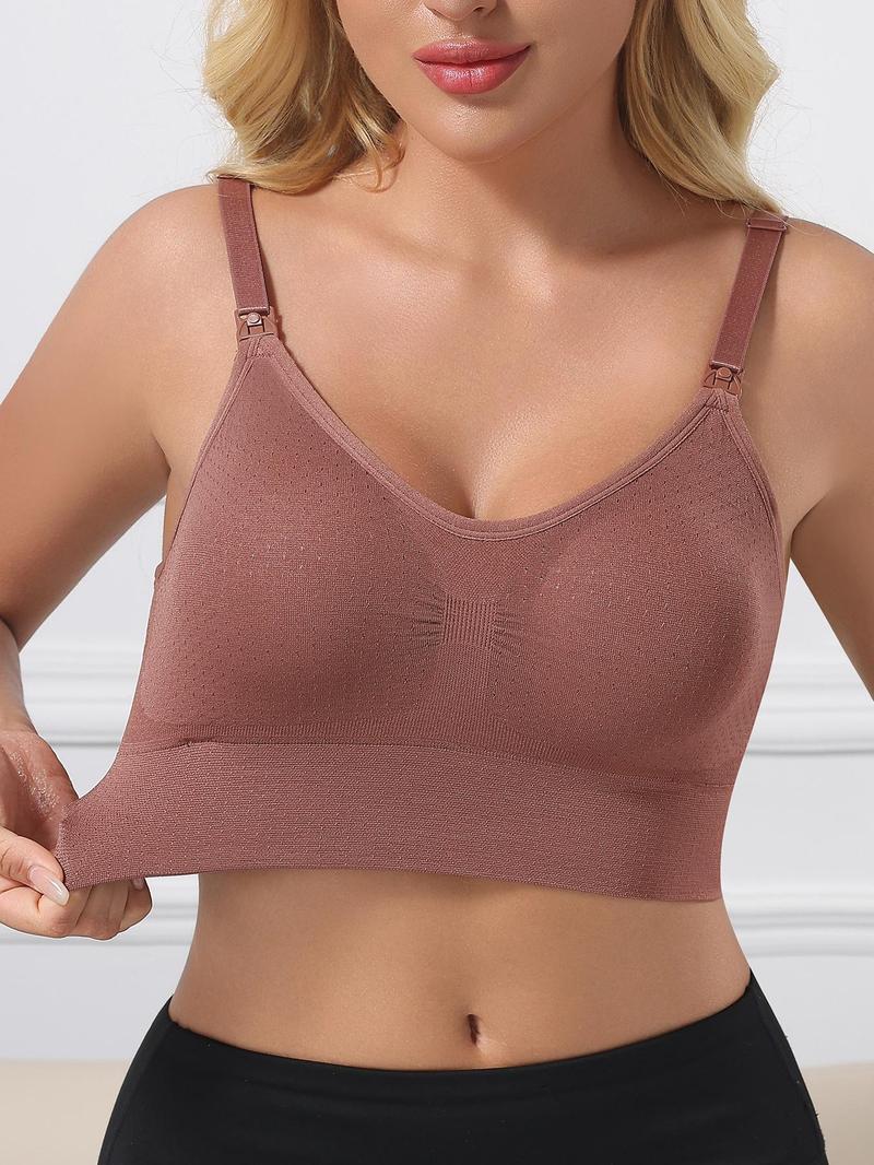 Women's Solid Color Seamless Nursing Bra, Wirefree Bra, Removable Chest Pads, Maternity Underwear for All Seasons
