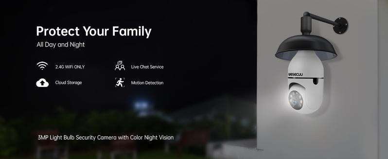Light bulb camera 5G&2.4GHz WiFi 3MP Security Cameras Wireless Outdoor Motion Detection and Alarm,Two-Way Talk,Color Night Vision,Human Detection