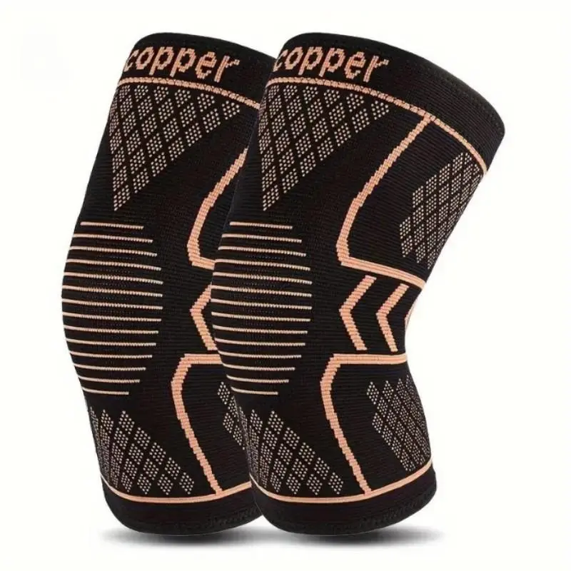 2 Pack Copper Compression Knee Sleeves, High-Elasticity Anti-Slip Breathable Knit Support, Sports, Running, Fitness, Basketball, Injury Prevention, Knee Supporter