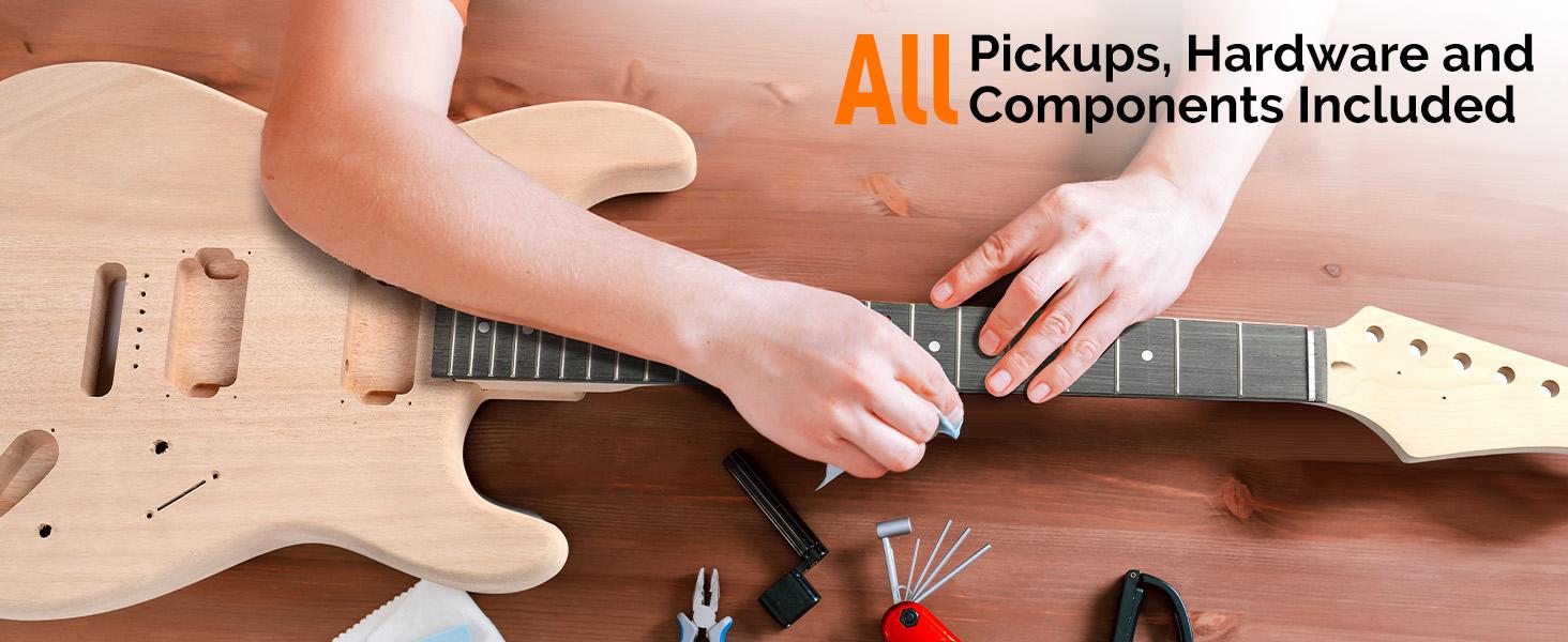 Glarry DIY Electric Guitar Kit, 6 Strings, Mahogany Wood Body, Maple Neck, Beginner, All Components Included, Build Your Own Guitar (GST)